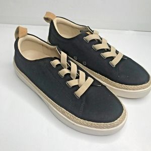 Spenco Malibu Lace Womens 8.5 Black Tan Slip On Comfort Footbed Jute Tennis Shoe